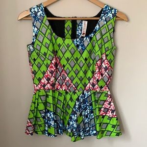 Hand Made Kenyan Print Peplum Top/Blouse Size M